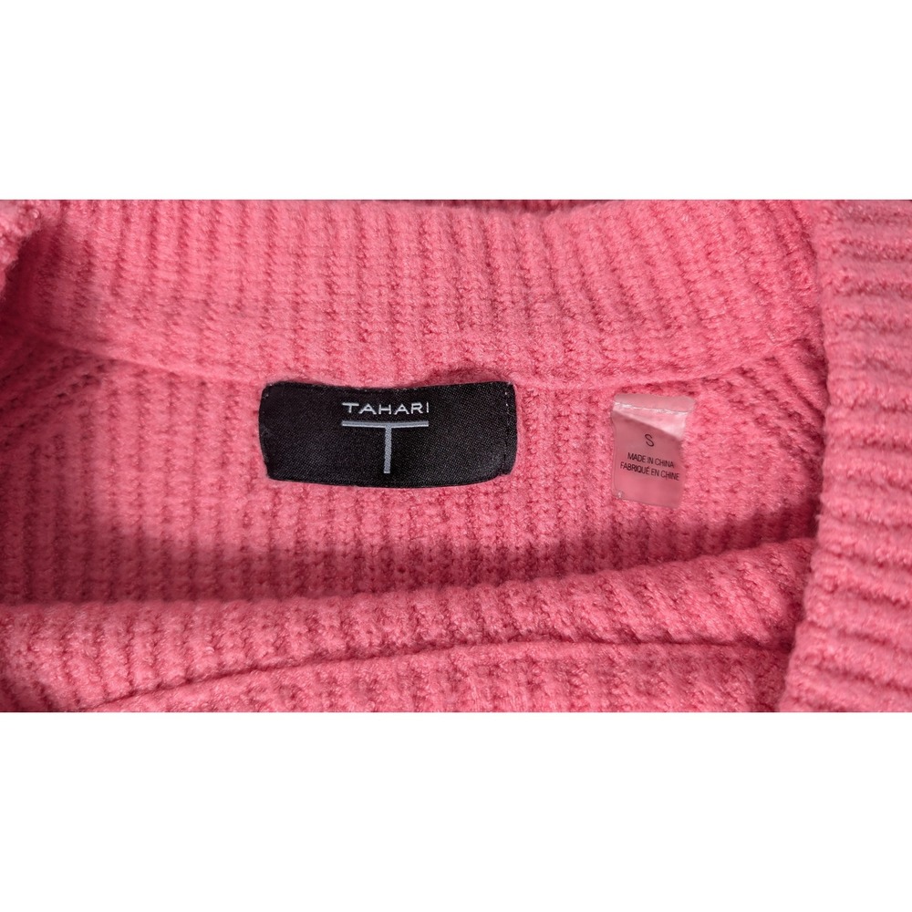 Tahari Pink Knit Sweater‎ Women's Size S Long Sleeve Ribbed Crew Neck Coral - Picture 4 of 8